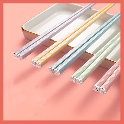 5 Paar bunte chinesische japanische Essstäbchen, Morandi, Essen, Sushi, wiederverwendbare Essstäbchen, Legierungs-Essstäbchen, Familienküchengeschirr