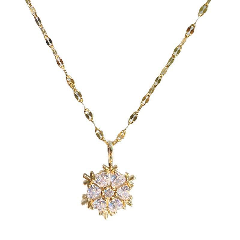 Elegant Winter Snowflake Zirconia Pendant Necklace for Women