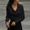 Women Shirt Lapel Swing Collar Long Sleeve Shirt Solid Color Loose Fit