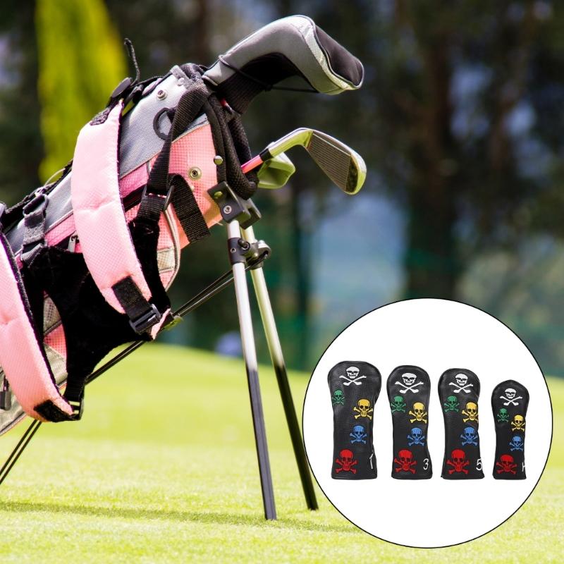 4Pcs PU Leather Golfs Club Head Cover Golfs Driver Headcover Skull Pattern Fairway Wood Headcover Hybrid Head Cover