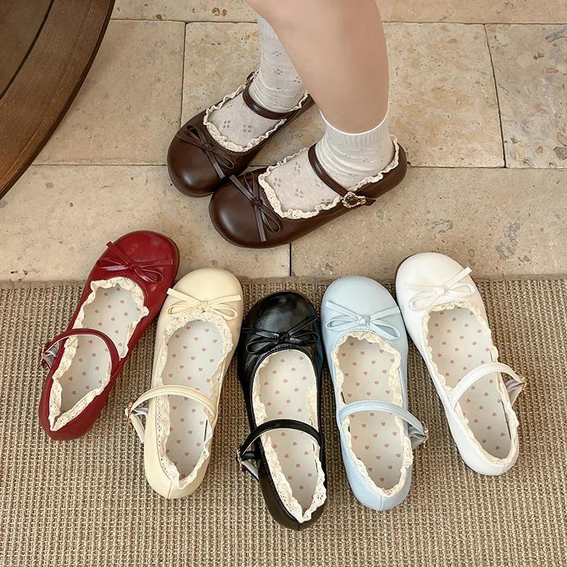 Fashion Spring New Butterfly-knot Women Flats Round Toe Shallow Ladies Casual Ballet Shoes Soft Leather Eelgant Dress Shoes