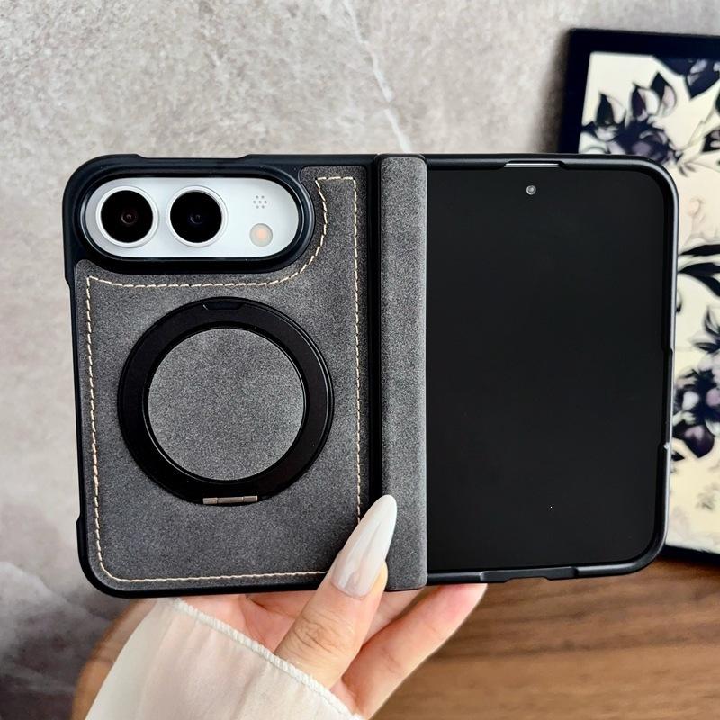Applicable To Apple iPhoneUltra Folding Screen Mobile Phone Case Yangba Leather Pattern Magnetic Rotation Bracket Central Axis