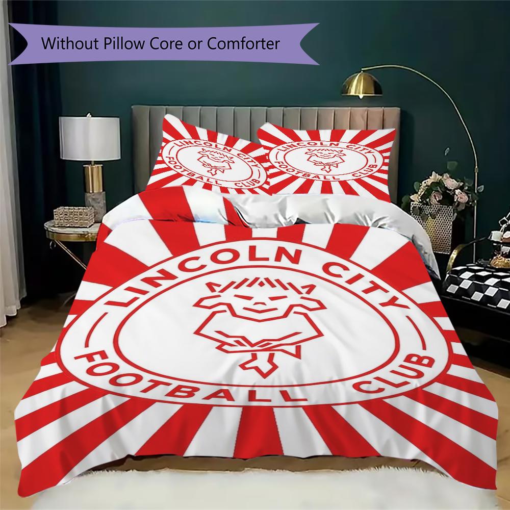 Lincoln City FC Pattern Bedding uilt Set uilt Cover Pillowcase Home Decoration Birthday Gift (1 * duvet cover + 2 * pillowcase without core)
