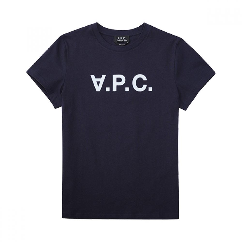 A.p.c Women S Short Sleeve Tee Dark Navy Vpc F26944 Velvet Logo COBQX F26944 IAK DARK NAVY (XS)