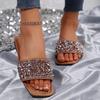 Fashion rhinestone pearl one-word slippers women's casual one-foot square slippers wear versatile flat slippers