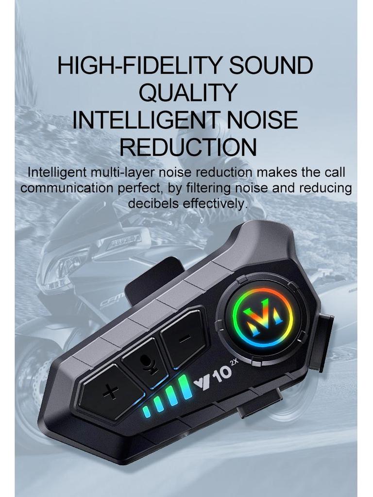 Y10-2X Bluetooth Helmet Intercom Headset, 500m Range, 2-Person Smart Voice Communication