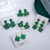 Silver Needle Mori Style Four-Leaf Clover Acrylic Earrings - Fresh, Elegant, Green Shamrock Design