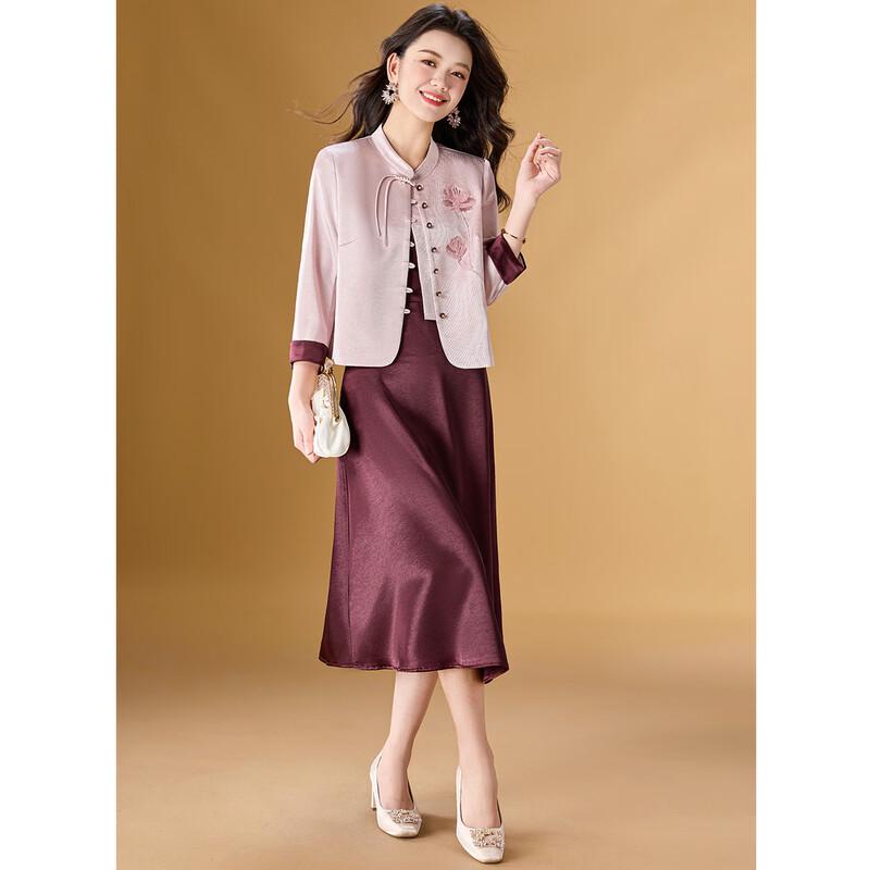 New Chinese Style Embroidered Satin Two-Piece Dress