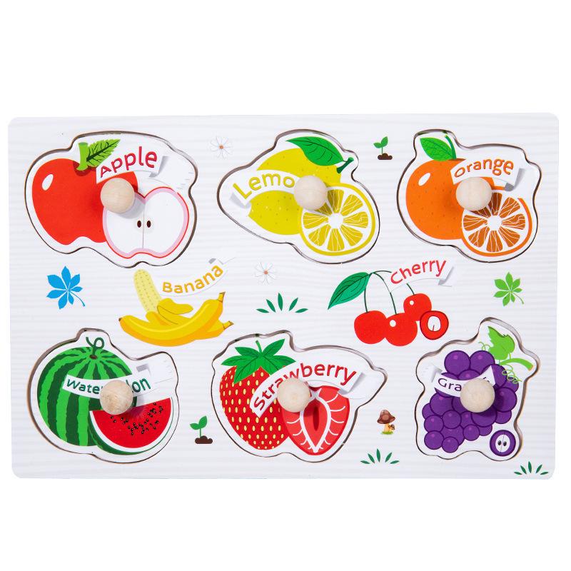 Montessori Wooden Peg Puzzle Board: Animal, Fruit & Vehicle Shape Recognition for Kids