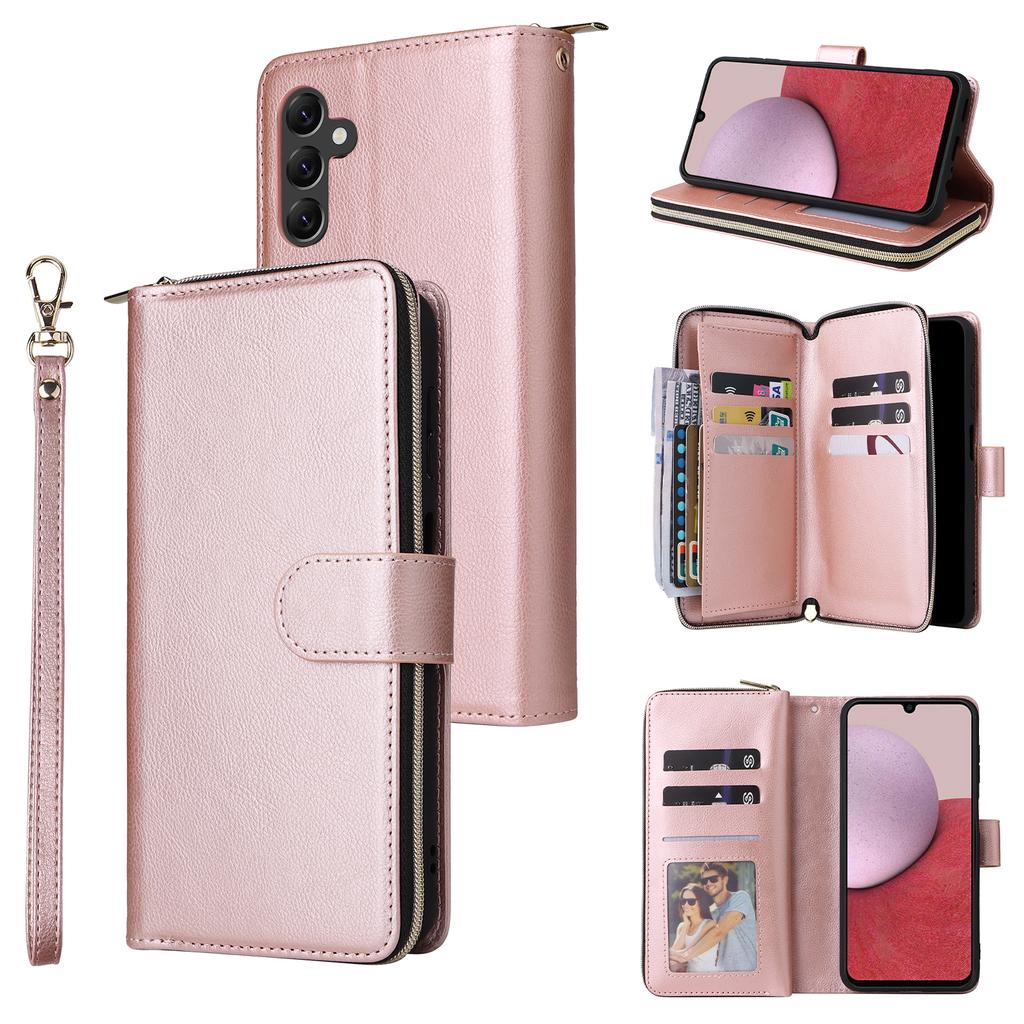 For Samsung Galaxy A14 5G Case 9 Card Slots PU Leather Zipper Phone Cover