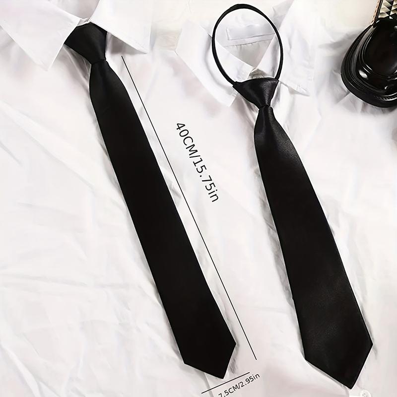 Unisex Black Color Simple Clip On Tie Slim Tie Uniform Shirt Suit Neckties For Men Women Lazy Neck Ties Clothing Accessories