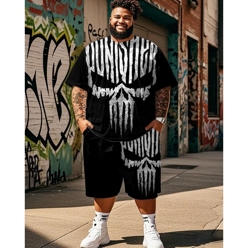 XXS-6XL Large Size Men's Suit - Skull Short-sleeved T-shirt and Shorts Two-piece Summer Casual Outfit for Men's and Women's Clothing