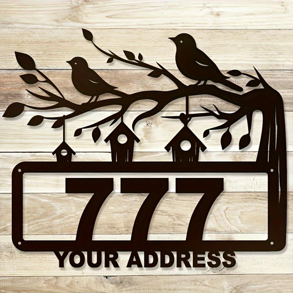 Placa de Número de Casa Exclusiva Hecha a Mano con Forma de Pájaro de Metal Marcador de Dirección Personalizable Montable en Pared Reutilizable Sin Batería