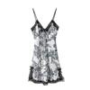 Sexy suspender nightdress ice silk summer thin new large size lace lace white background black flower pajamas women