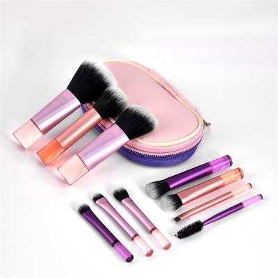10 Mini Makeup Brush Set Crystal Handle Pink Purple Bag Travel Portable Concealer Loose Powder Brush