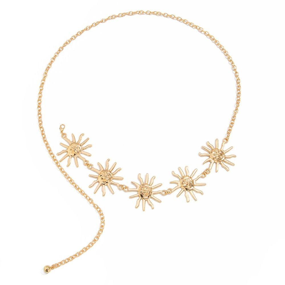 Vintage Metal Sunflower Waist Chain Flower Ethnic Style Belt  Beach Accessories