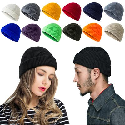 Unisex, mankiet, szydełkowa, dzianinowa czapka z czaszką, melon, jednokolorowa, czapka typu beanie, retro, zima, jesień