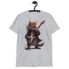 Cat with Long Hair Playing Electric Guitar Unisex T-Shirt | Fun Music Tee