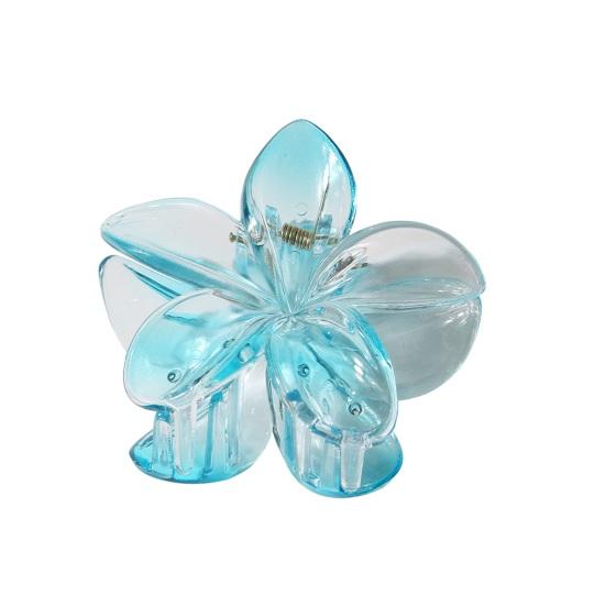 Flower Shape Hair Claw Transparent Gradient Color Hairpin Plastic Metal Back Head Hair Clip Party