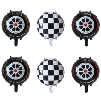 10pcs 18 Inch White Checkered Foil Helium Balloons Car Wheel Tire Balloon Racing Theme Birthday Party Decoration Globos Supplies