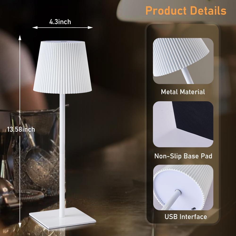 Cordless Hotel Usb Rechargeable Table Lamp Touch Sensor Desk Lamp 3 Colors Adjustable Led light for Bedroom Hotel Living Room