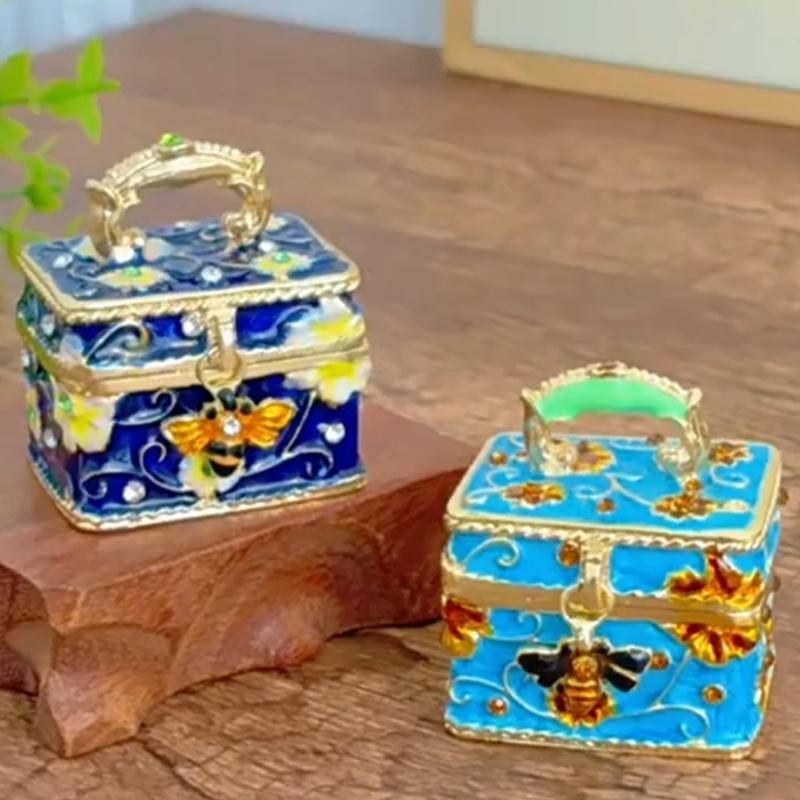 Mini-Schmuckaufbewahrungsbox mit Emaille-Finish, Metall-Accessoire-Halter für Kommodenoberfläche, Schreibtischakzent oder Regal-Auslage