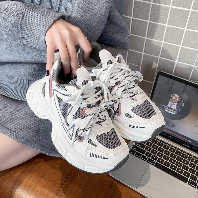 Thick-soled real soft leather dad shoes women's 2025 explosion increases, lightweight and shows feet, small and versatile fashion casual sports shoes