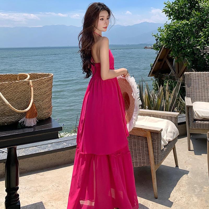 Wear A Beautiful Little Skirt, Seaside Vacation Dress Set, Neck Dress