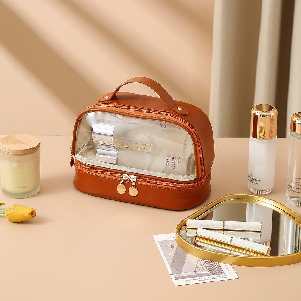 

Data Cable Storage Cosmetic Container Handle Lipstick Makeup Organizer Bath Storage Case Women коричневый