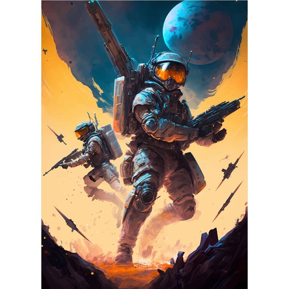 Poster și Print Astronaut Colorat în Spațiu Explorând Luna Pictură pe Pânză Planete Artă de Perete Modernă Pentru Living Decor Acasă