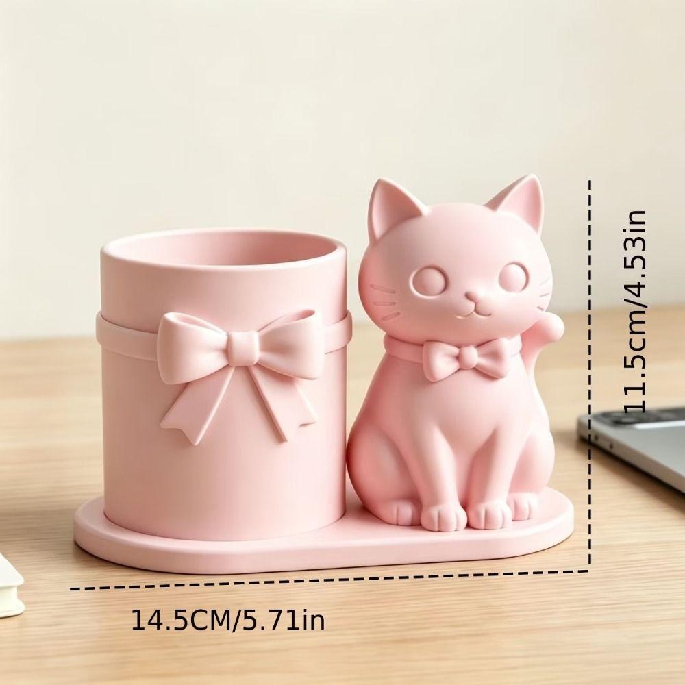 3D Geprinte Katvormige Pennenhouder Plastic Make-upkwast Opbergorganizer Bureau Decoratie