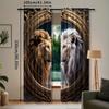 2Pcs Lion-Themed Blackout Curta, Woven Polyester Pongee, Semi-Sheer Contemporary Style Drapes, Machine Washable, With Rod Poc