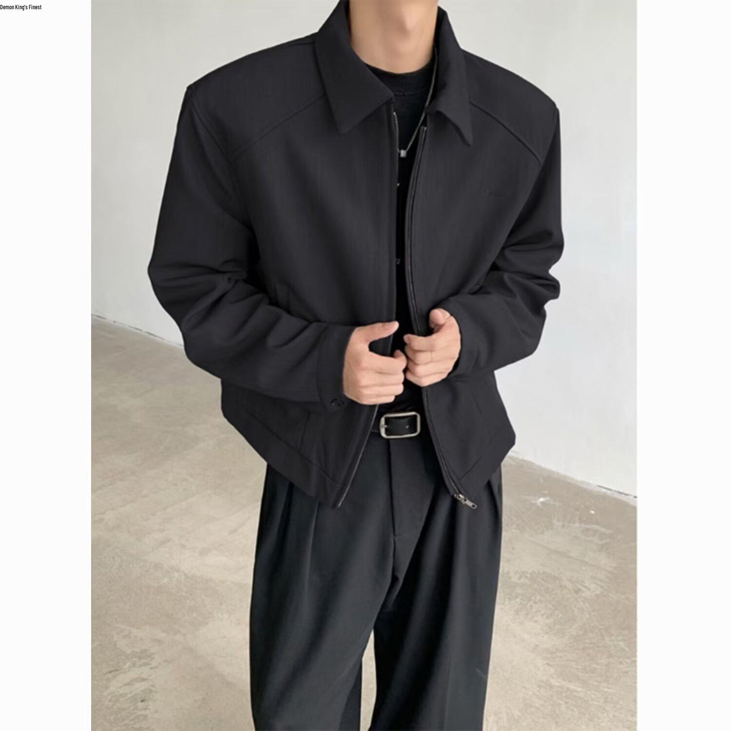 

Чоловіча модна коротка стьобана підплічна піджачна куртка CleanFit - Весна/Осінь, Високоякісний вільний лацкановий піджак у гангстерському стилі Medium чорний