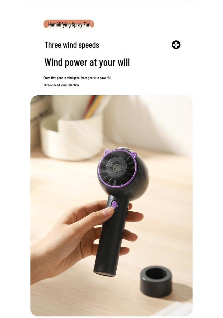 Cartoon Mini Handheld Humidifying Fan with USB Charging