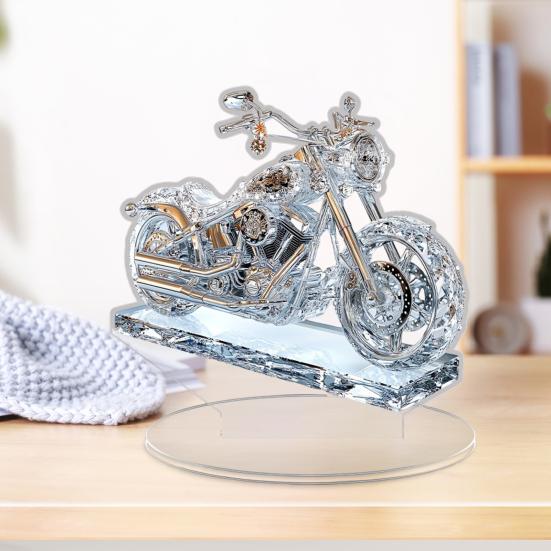 Faux Crystal Acrylic Motorcycle Ornament 2D Flat Clear Motorbike Table Sign with Base Home Office Desktop Bookshelf Decoration