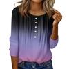 Women's Round Neck Pull Stripe Decorative Button Top Casual Solid Color 3/4 Sleeve T Shirt