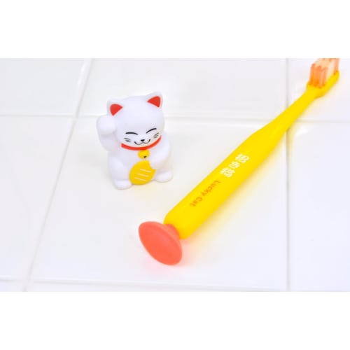 Mascot Toothbrush with Suction Cup, Maneki Neko, White