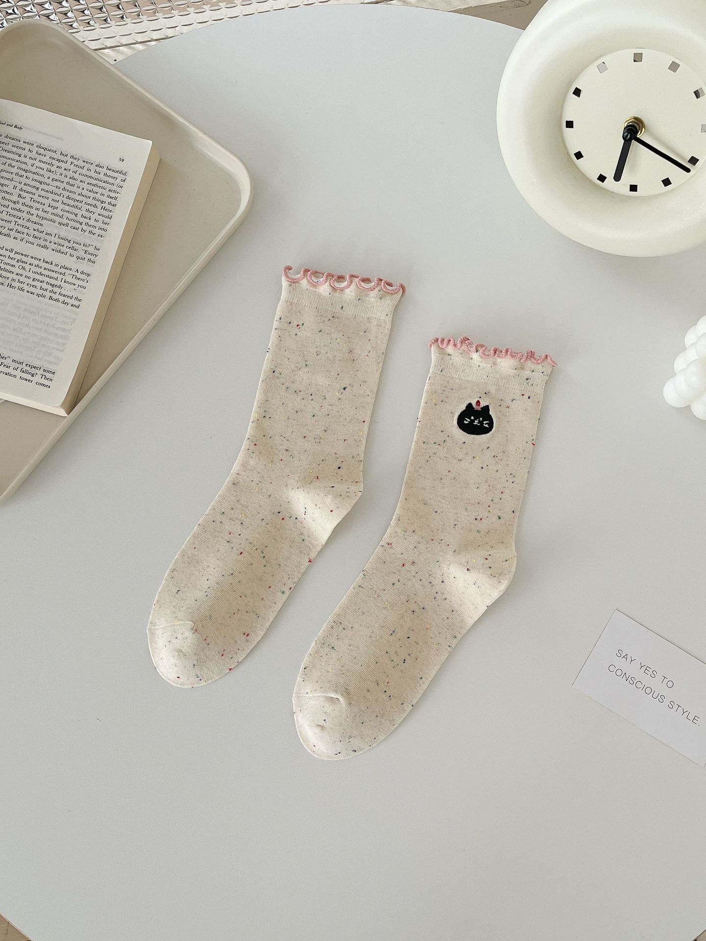 

Cartoon Animal Cute Lace Socks Pure Cotton Medium Tube Socks Spring And Autumn Ideas Sand Fungus Edge Stacking Socks