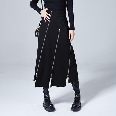 Women's Slim High Waist Irregular A-Line Skirt with Zipper Slit - Casual Spring/Autumn Trend