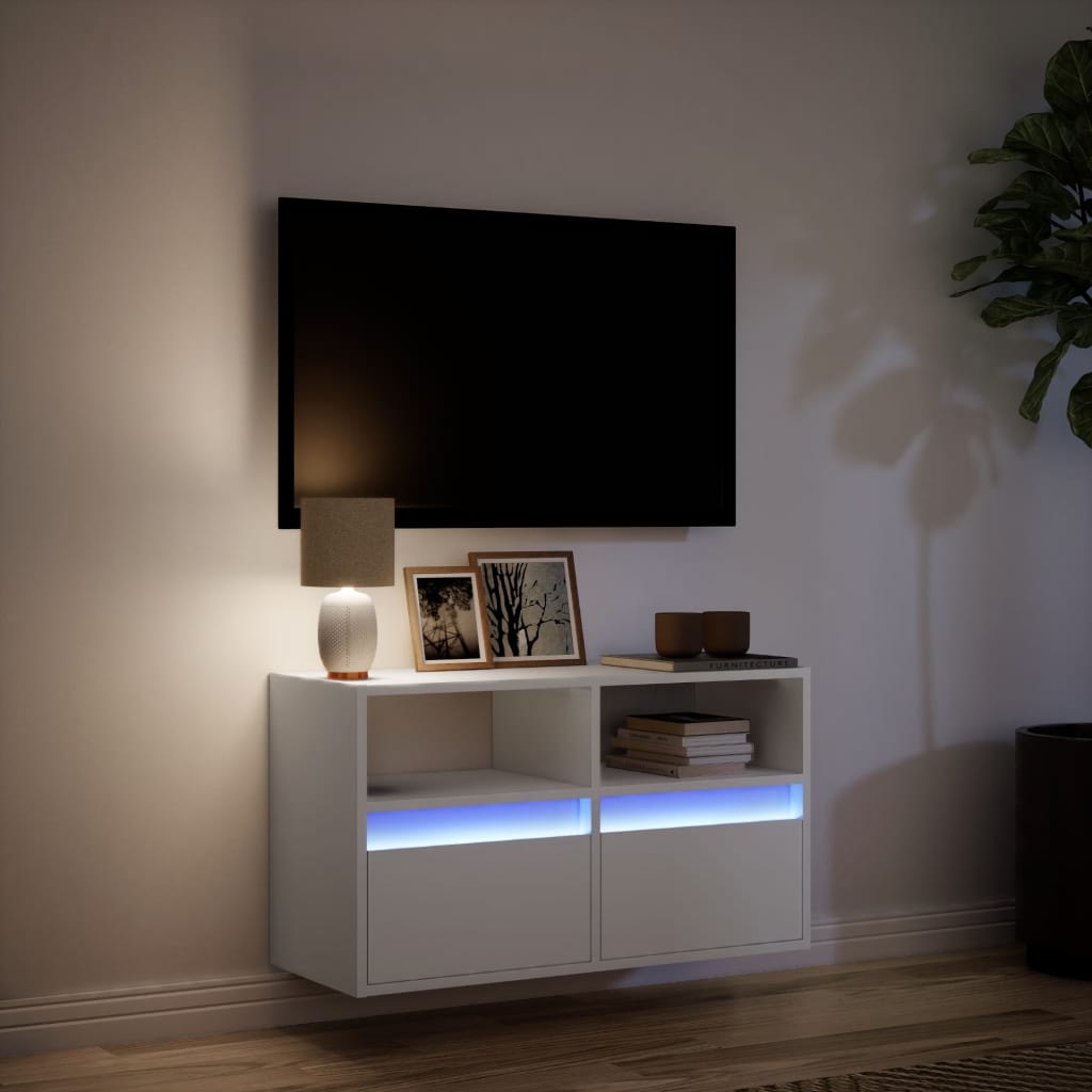 Vidaxl Ścienna Szafka Tv Z Led, Biała, 80X31X45 Cm