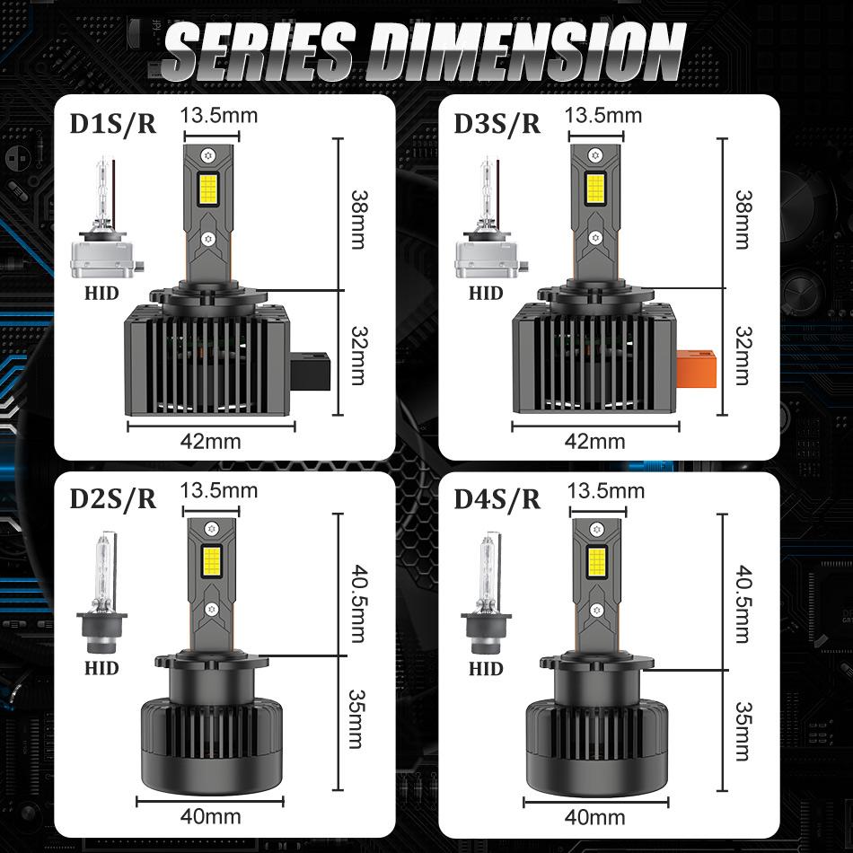 Dualvision D1S D3S LED-Scheinwerfer HID D2S D4S D5S D8 Turbo-LED 30000LM 35W Zweiseitiger CSP-Chip 6500K Plug&Play Auto-Lampe Xenon HID