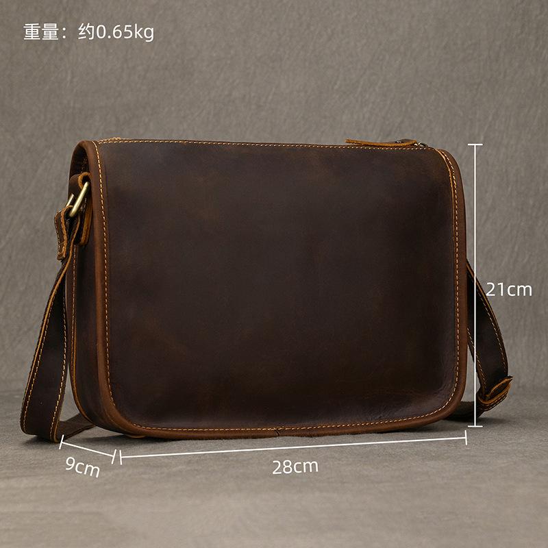 Men's Retro Leather Shoulder Bag, Crazy Horse Leather Crossbody Bag, Cowhide Men's Bag