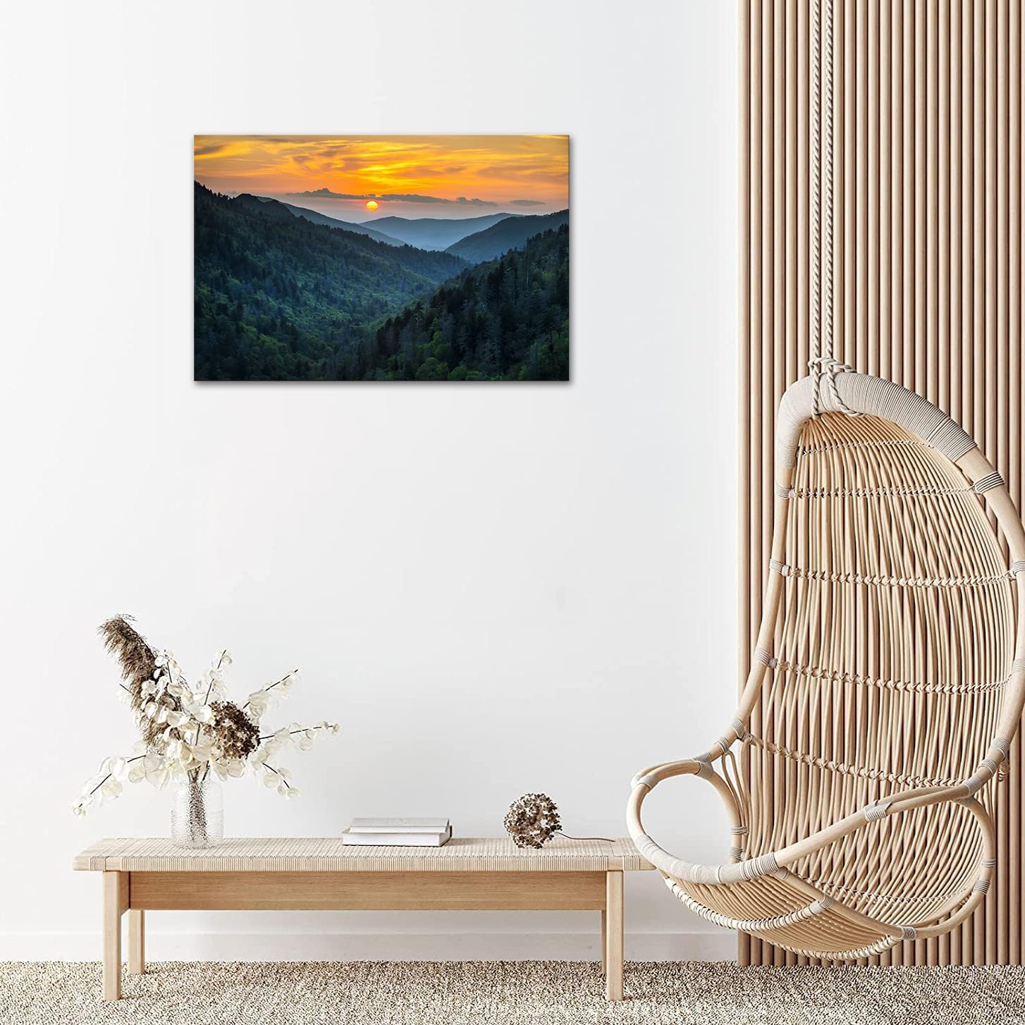 SKASNFAI Nature Landscape Canvas Wall Art Great Smoky Mountains Blue Ridge Mountains Wall Decor Forest Sunrise Pictures Framed for Living Room