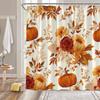 Herbstkürbis Cartoon Druck Duschvorhang Erntesaison Ahornblätter Fallendes Laub Herbstlandschaft Badezimmer Dekoration Natur Badvorhang