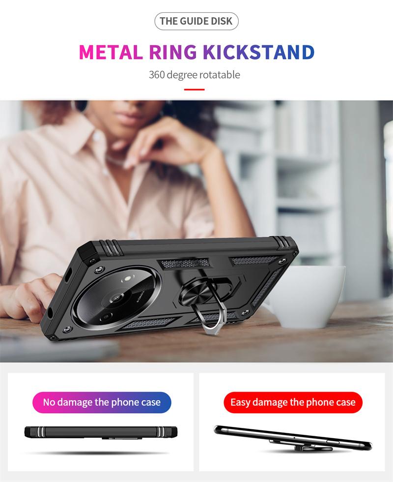 Pro Xiaomi Redmi A3 Pouzdro Magnet Kovový Prsten Stojan Držák Pancéřové Pouzdro na Telefon Pro Redmy A3 A 3 RedmiA3 4G 23129RN51X Nárazuvzdorný Kryt