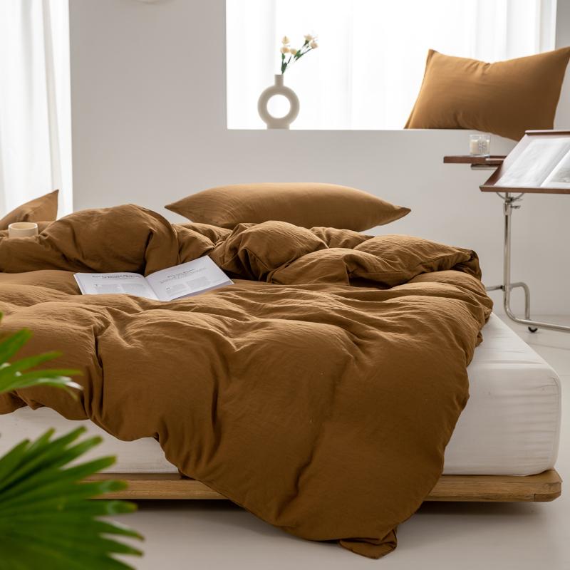 1pc Solid Color Duvet Cover 100% Washed Cotton Quilt Cover Japanese Minimalist Style Bedding Single Double King Queen Size Bed