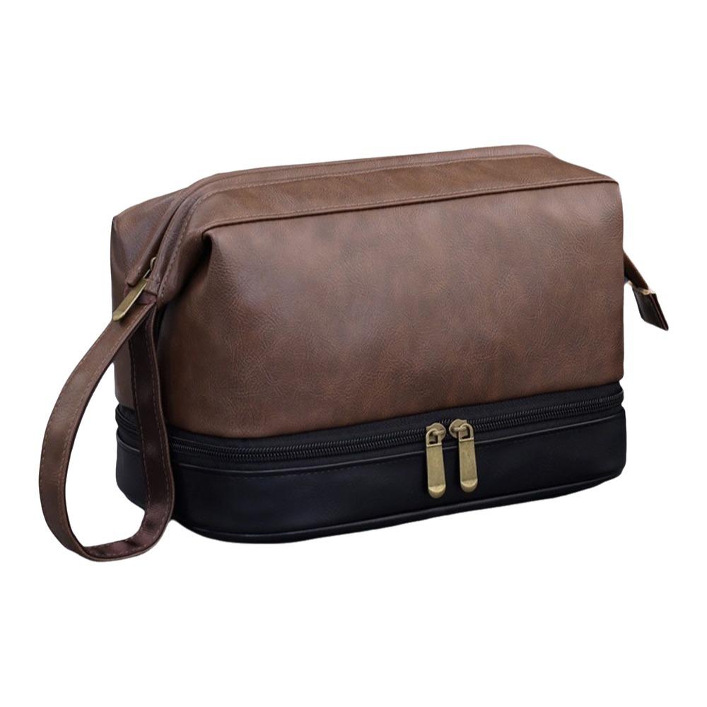 

Large Capacity Men Cosmetic Bag Retro PU Leather Toiletry Bag Dry-wet separation Waterproof Business Makeup Pouch Men