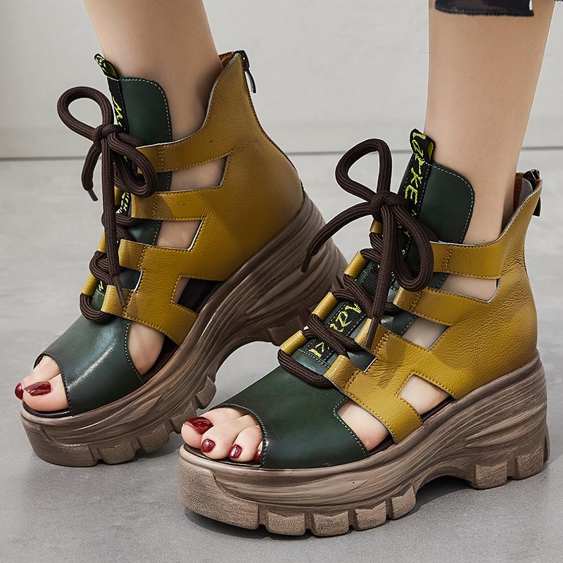 

Модные GKTINOO 2025 Новые Полые Сандалии из Натуральной Кожи Женская Обувь Сандалии Платформа Танкетка Летняя Обувь Женские Сандалии Смешанных Цветов 9