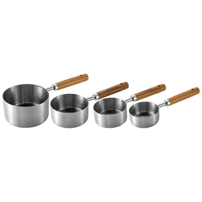 4Pcs Stainless Steel Wooden Handle Measuring Cups Spoons Baking Tools Coffee Bartending Scale Kitchen Accessories Set