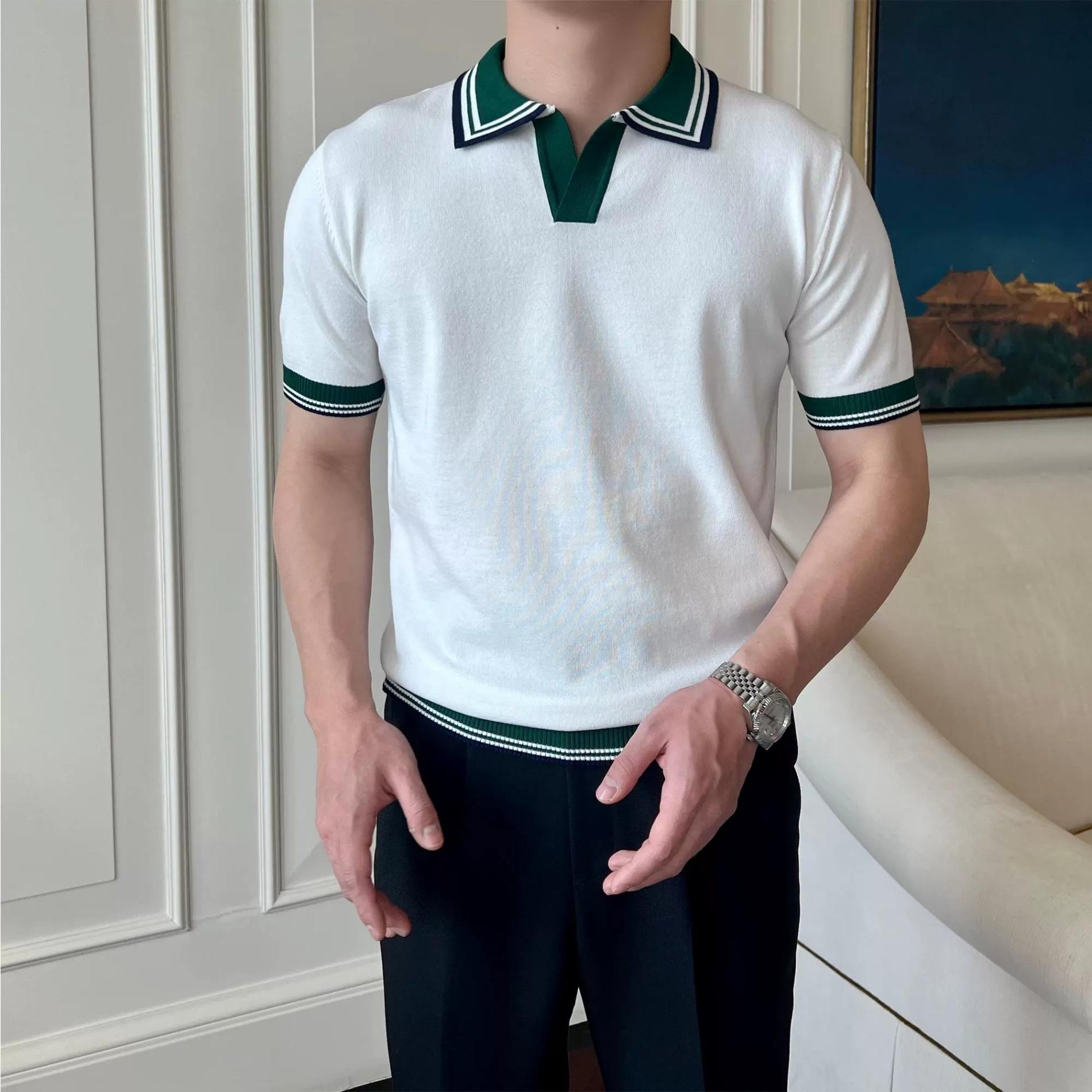 

2025 Business Casual High-End Collared Top Trendy Brand Summer Half-Sleeve Turn-Down Collar Polo Shirt Short Sleeve T-Shirt M білий